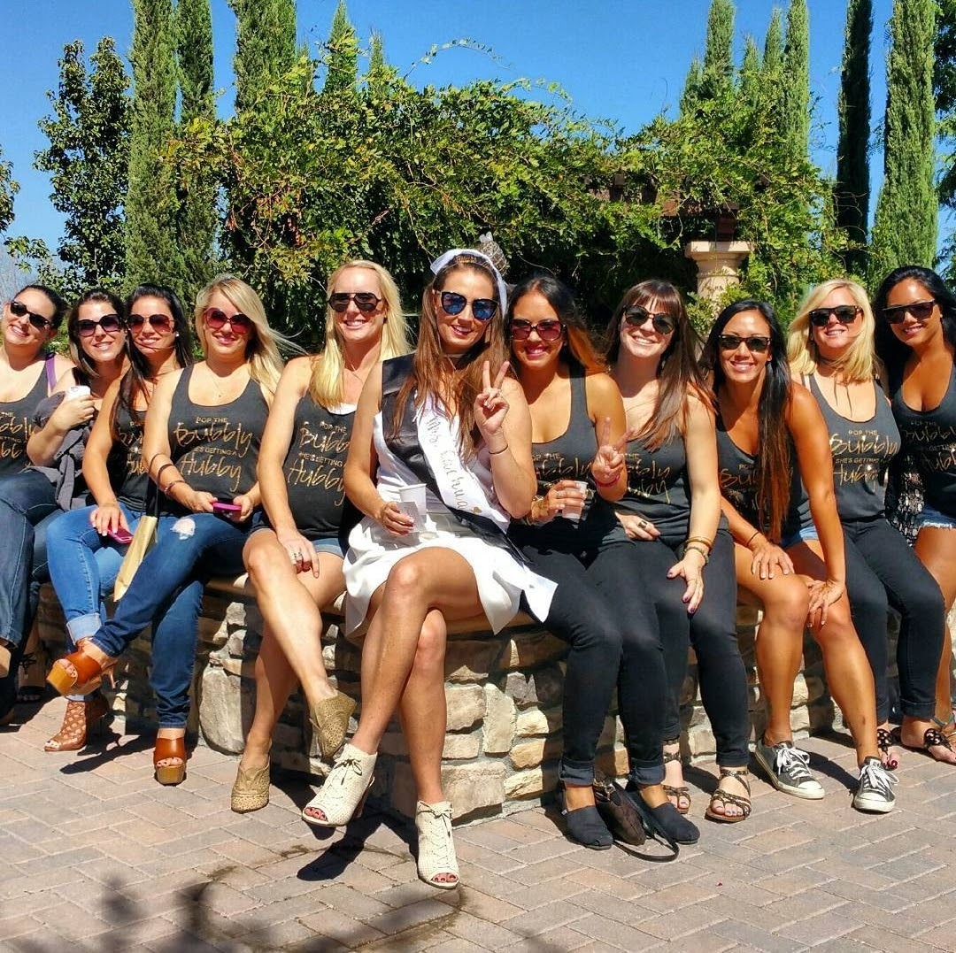 Bachelorette group celebrating at a Temecula winery